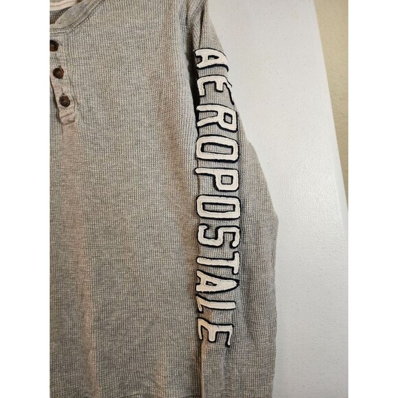 Aeropostale Mens L Gray Henley Waffle Knit Long Sleeve Shirt - Picture 4 of 7